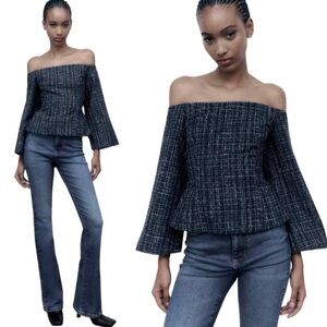 Zara Navy Off-Shoulder Blouse
